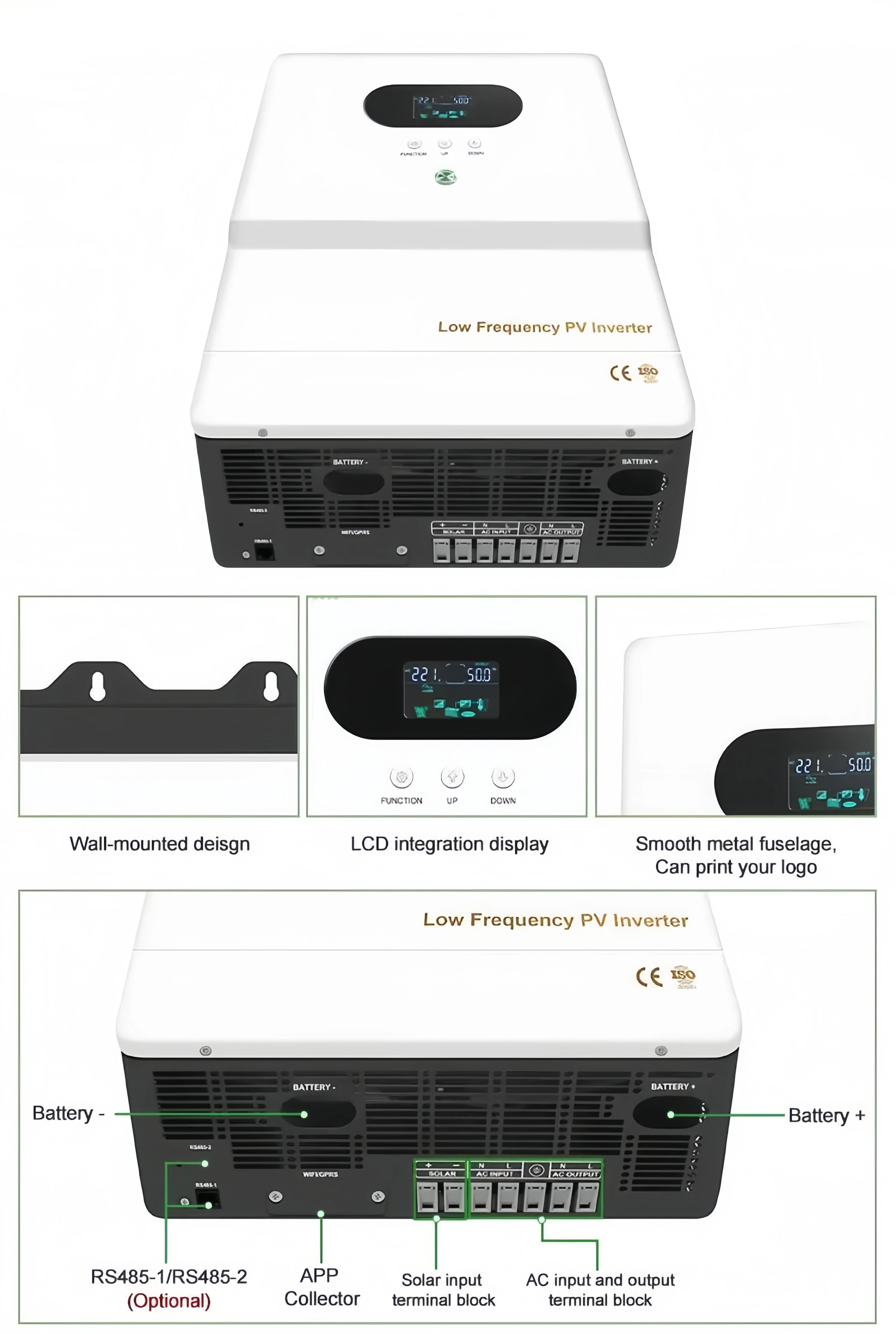 APP Optional 24C 48V DC 120V 220V AC Output 60A MPPT Charge Controller 3KW 3000W Low Frequency Hybrid Solar Power inverter