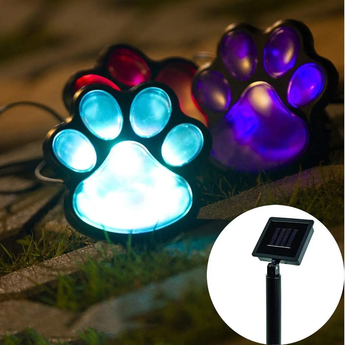 Solar Powered Dog Animal Paw Print 4 Led Garden Pathway Deck Lights Solar Energy Decorative Lights Outdoor