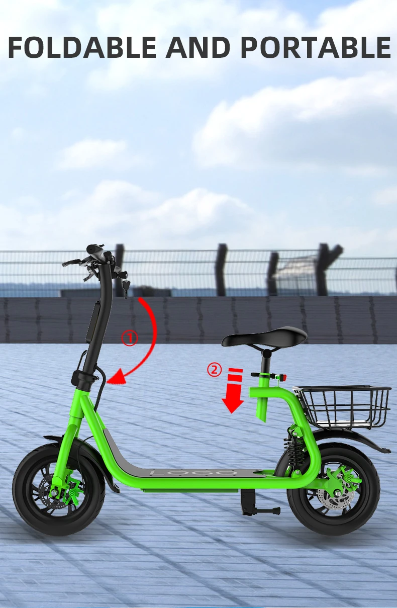 350w 36V lithium battery with seat  and basket folding portable electric scooter for adults and teenagers