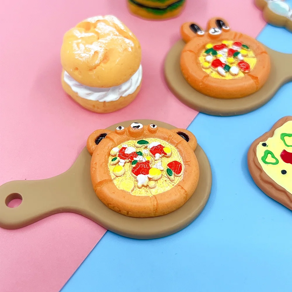 New Arrivals Simulated Pizza Hamburger Miniature Food Toys Flat Back Charms Resin Cabochon For Doll House Decoration