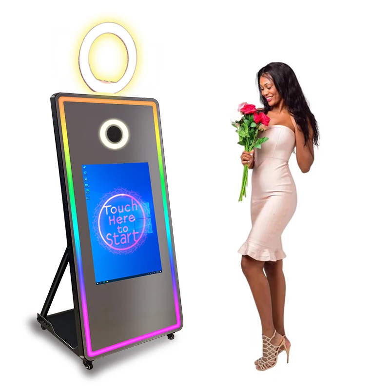 Modern Mirror Photo Booth Software 65 Inch Mirror Selfie With Camera And Printer Custom Background For Party