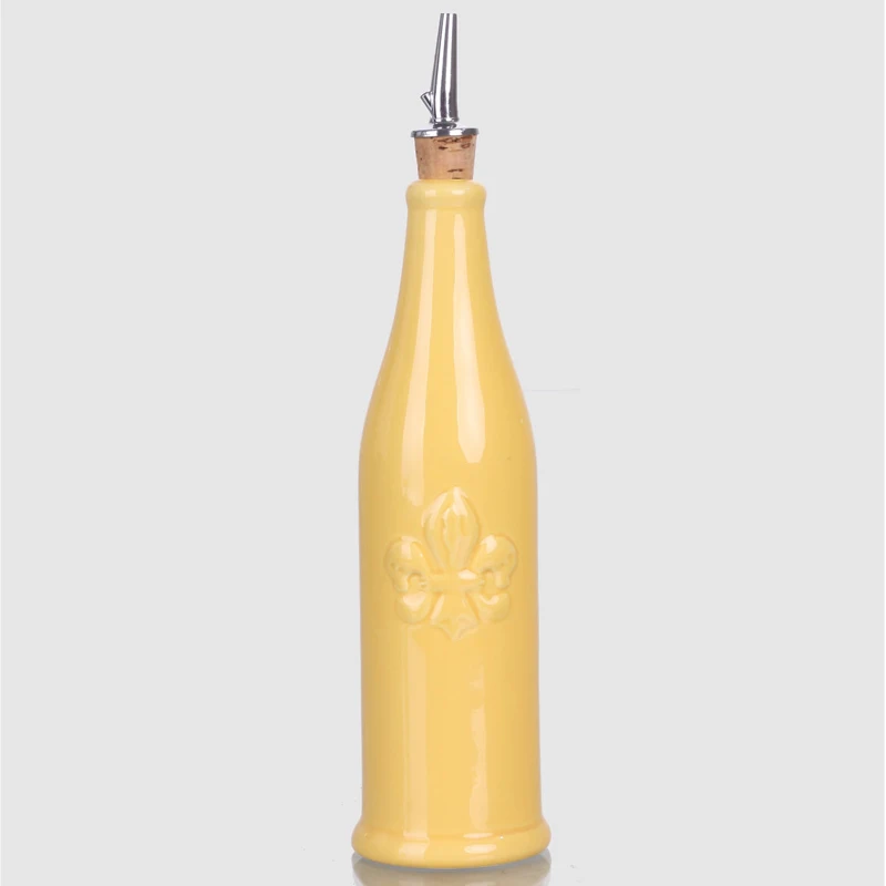 red glazed embossed logo custom design Ceramic olive oil Bottle with lid OEM