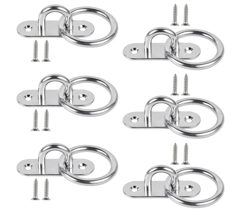 Marine Hardware Staple Hook Loop with Screws Stainless steel Oblong Pad Eye Plate Ceiling Hook with Ring