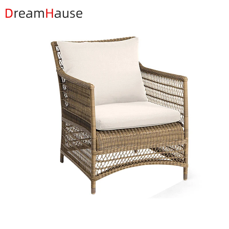 Dreamhause Outdoor Courtyard Villa Hotel Single Rattan Sofa Chair Swimming Pool Garden Rattan Sofa Set With Aluminum Frame