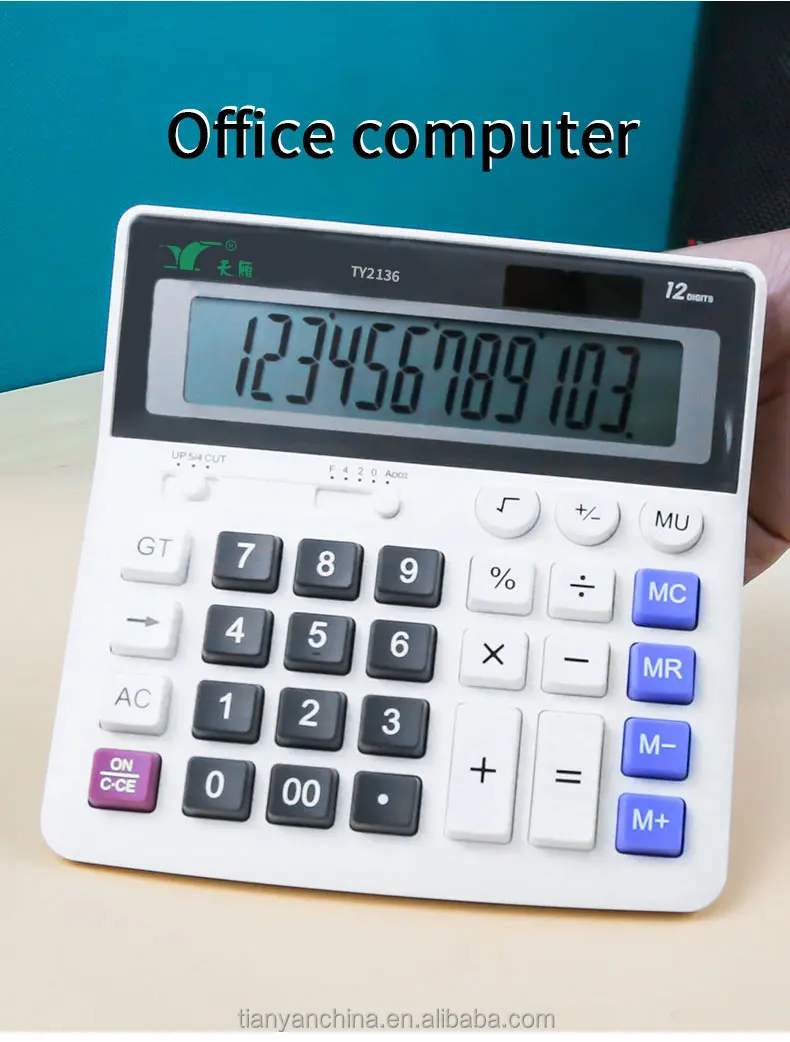 Dual Power Desktop Calculator Computer Buttons Office Calculator 12 Digits