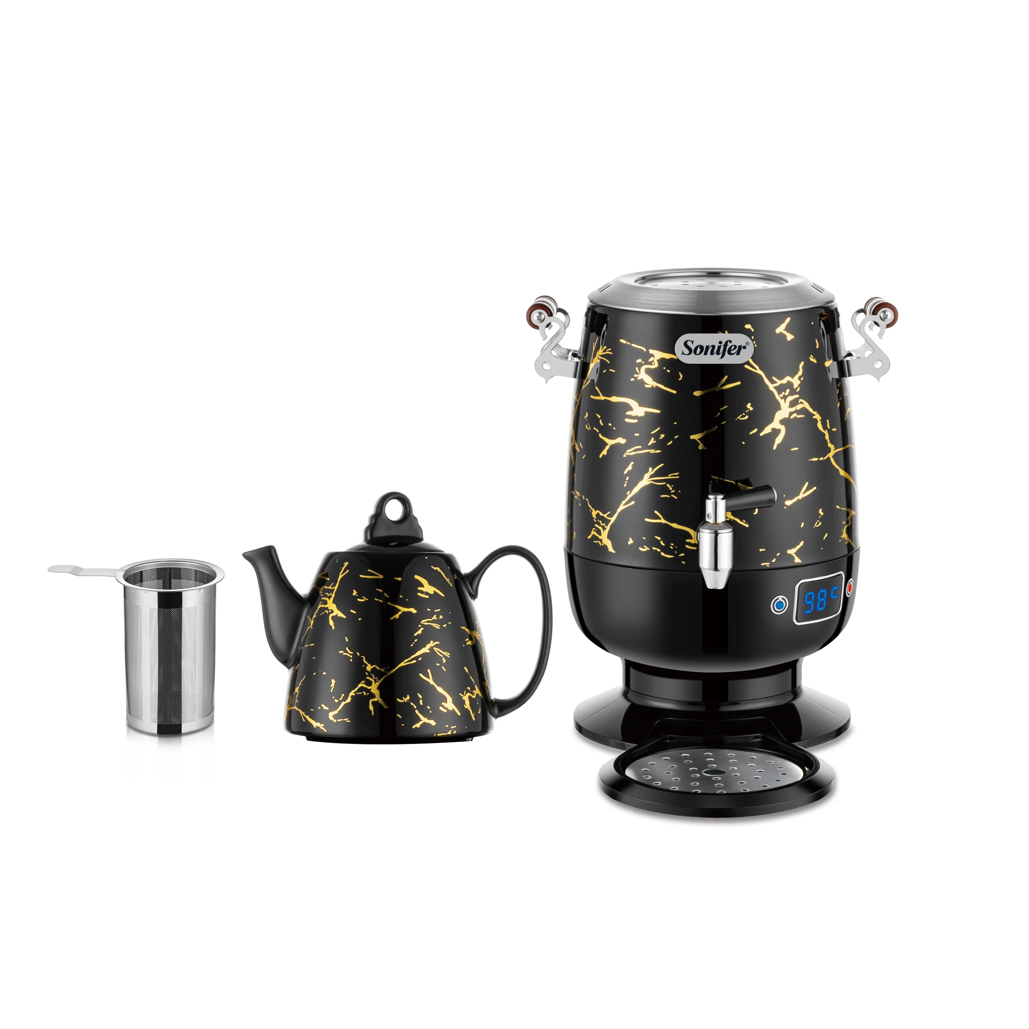 Sonifer SF-2137 Stainless Steel 4L Temperature Control Tea Kettle With 1L Ceramic Teapot On Top Electric Samovar Russian Samovar