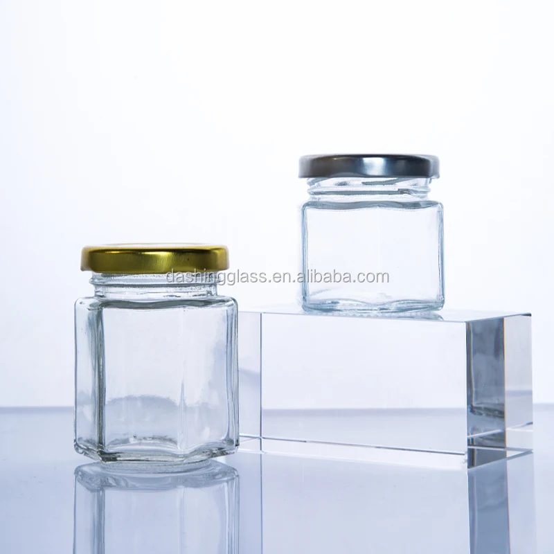 500ml 730ml clear oval hexagonal fancy food storage glass jar with metal screw top lid