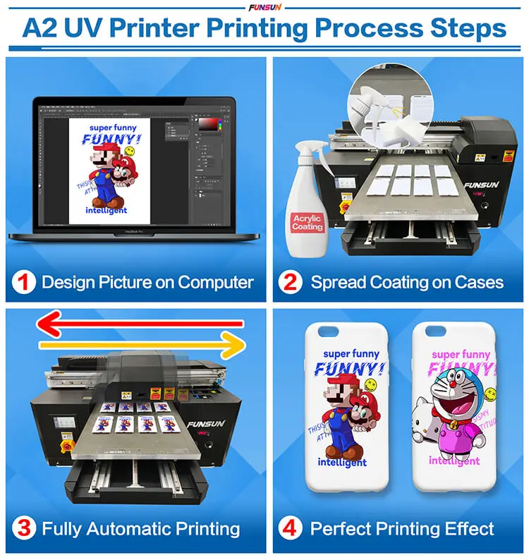 Funsun New A2 UV Printer Phone Case PVC Glass Leather Wood Flatbed UV Printer for All Flat and Cylindrical Wholesale