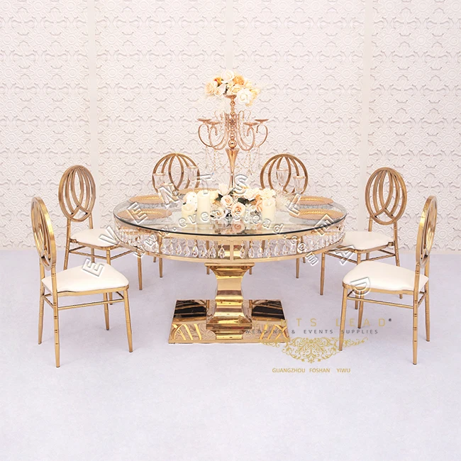 Золотистый Круглый Свадебный стол из нержавеющей стали с кристаллами для свадебного