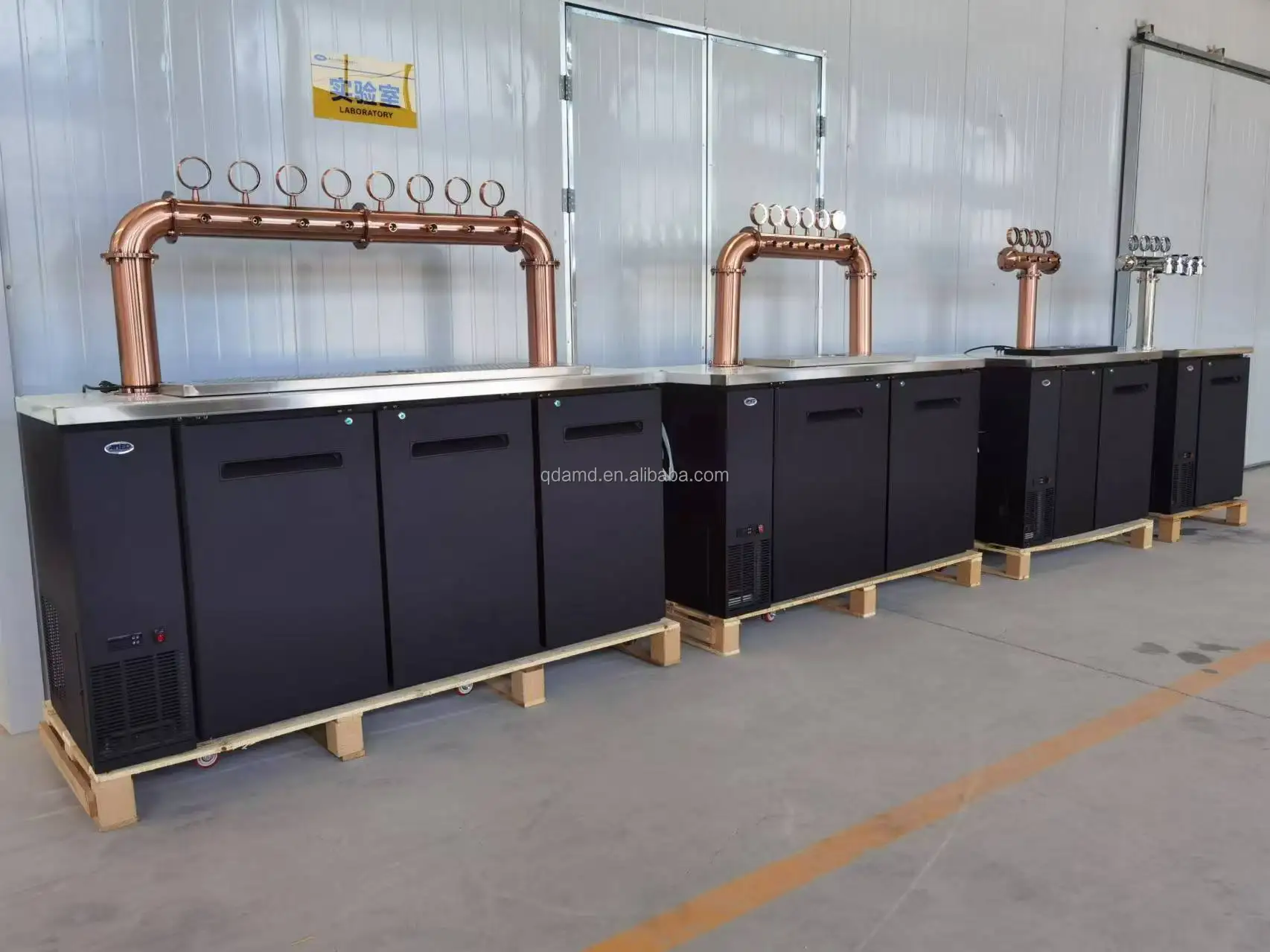 Commercial beer kegerator dispenser with bronze color beer towers