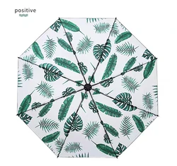 Green Banana Leaf Umbrella for Women UV Protection Parasol 3 Folding Art Oil Painting Umbrella