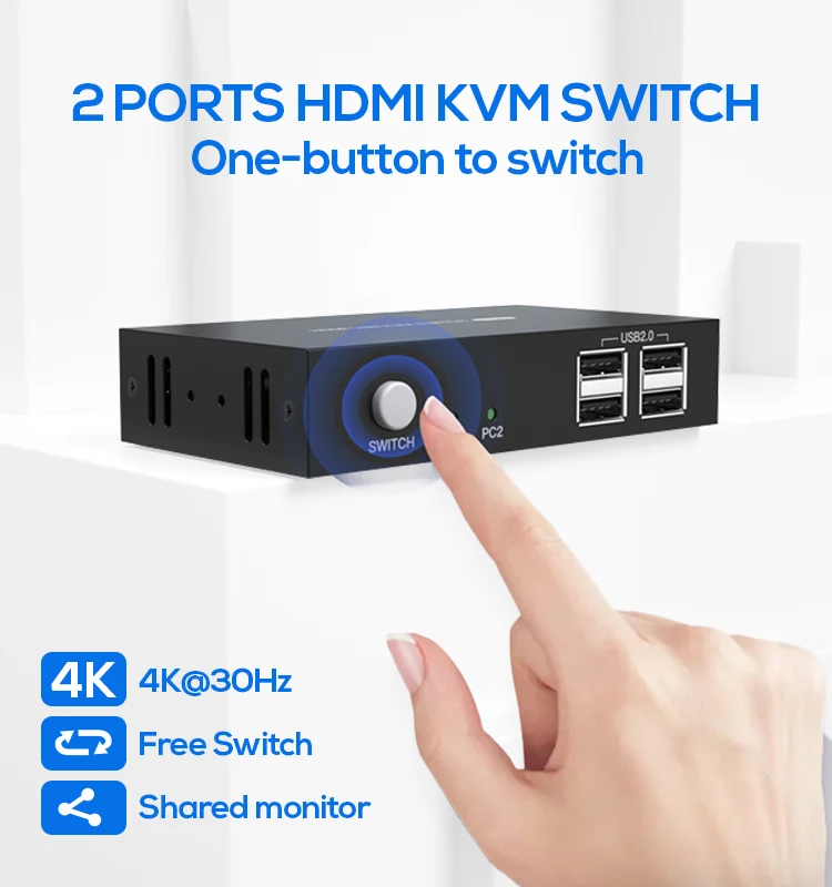 Высокое качество OEM порт Usb 2 двунаправленный переключатель Hdmi 4K 30 Гц Kvm с пультом