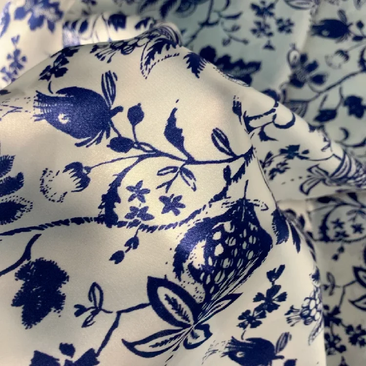 Polyester Silk Elastic Woven Digital Printed Silk Floral Stretch Shiny Satin Spandex Fabric