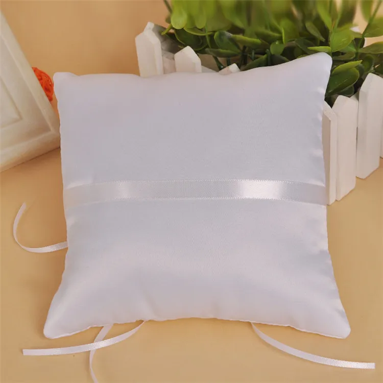 New Arrival White Marriage Ribbon Bow Square Ring Pillow Satin Bridal Ring Cushion For Wedding Party Supplies Anniversary
