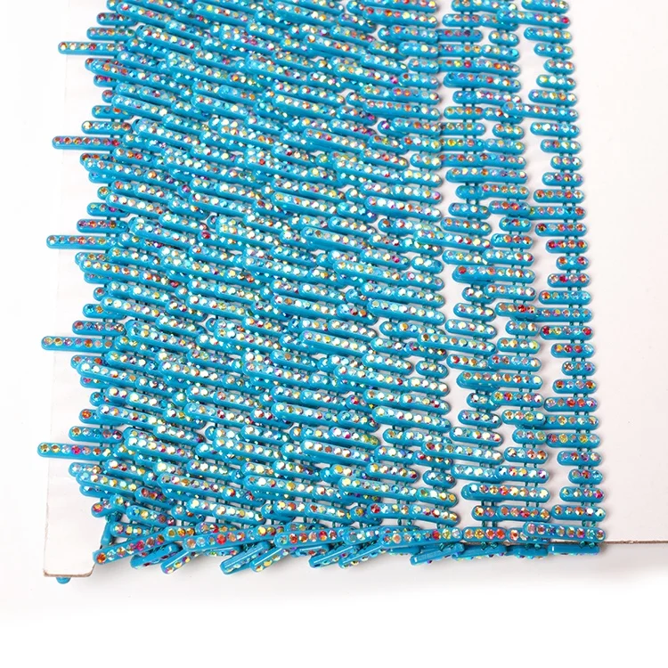 Fashionable a row rod-like polychrome applique hotfix crystal rhinestone chain trim blue crystal close trimimg for decorating