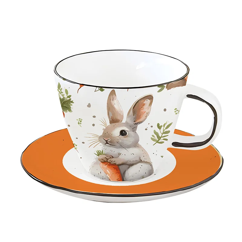 Manufacturer Custom Fine Tableware Porcelain Ceramics Plates Dinner Set Rabbit ceramic afternoon coffee cup and plate set