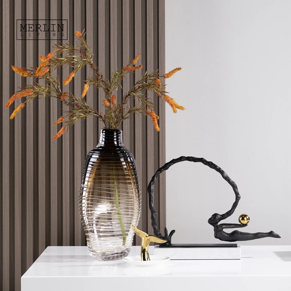 Мерлин жизни плавно меняющийся коричневый стеклянная ваза объемный полосатый художественная стеклянная ваза Декор для дома Декор Роскошная стеклянная ваза