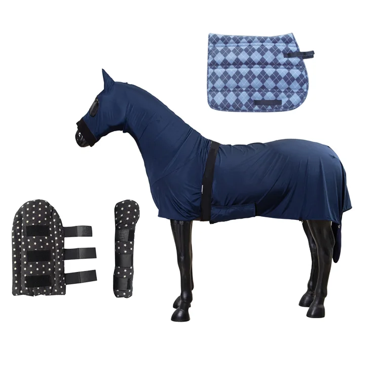 Anti Slip Western Equestrian Sport Equipment Navy Elastic Neck Blanket Sale Cheap Custom Horse Riding Rug Saddle Pad