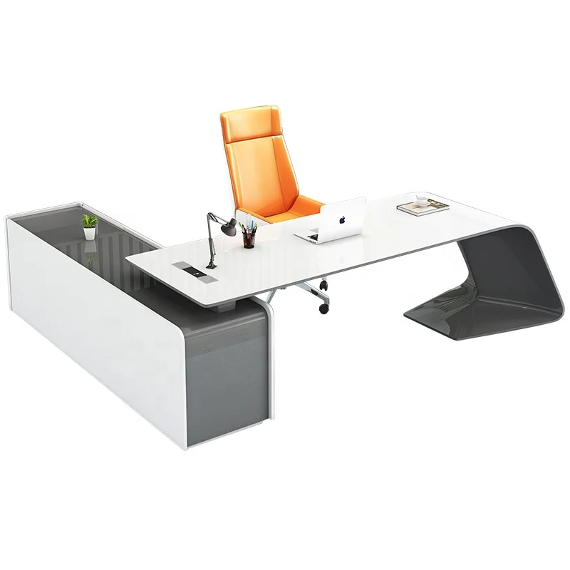 Baking paint glass MDF Office furniture Boss office Desk set L shaped executive Ceo office Table escritorios de oficina bureau
