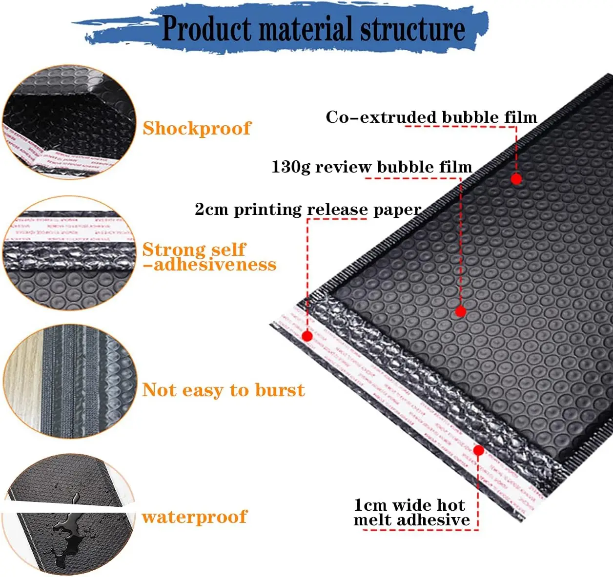 Stock Eco-friendly Customize Black Pink Mailer Strong Adhesive Air Bags Packing Mailing Tear Proof Bubble Padded Envelopes