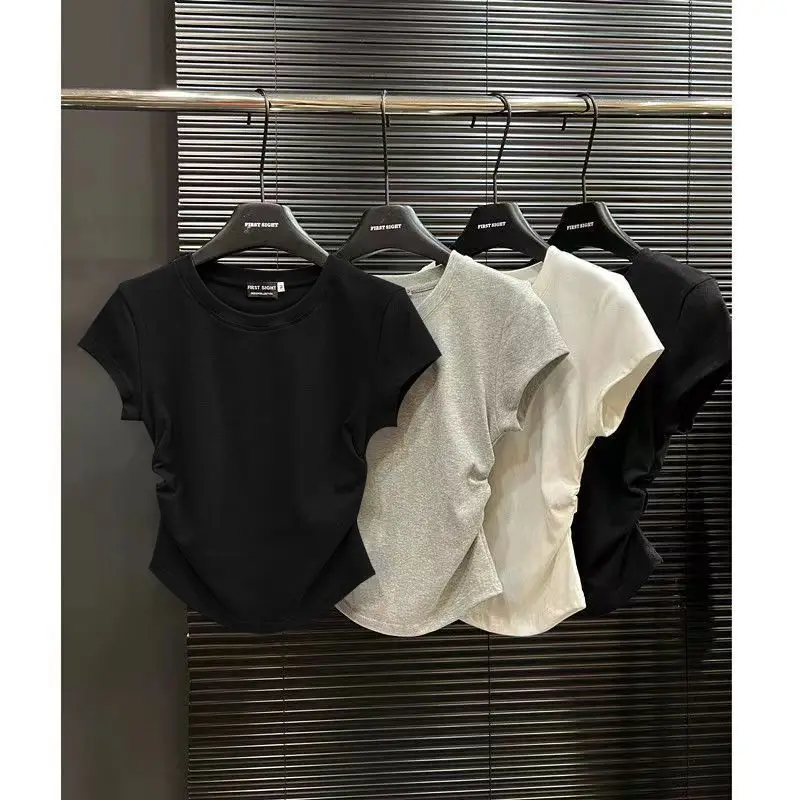 loose short-sleeved blouse Trendy tops for women Crewneck t-shirt