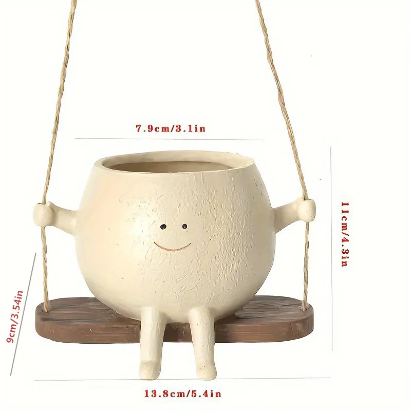 Pop cute smiley face swing flower pot decoration personality cartoon vase resin decoration succulent Hanging flower pot