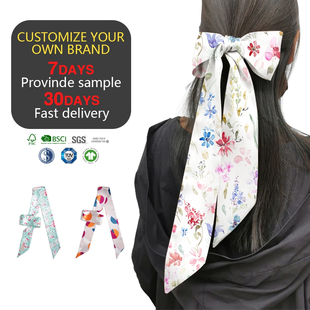 2022 Hot Scarf Ribbon Silk Custom Design Spring Women  Hairband Handbag Women Satin Scarf