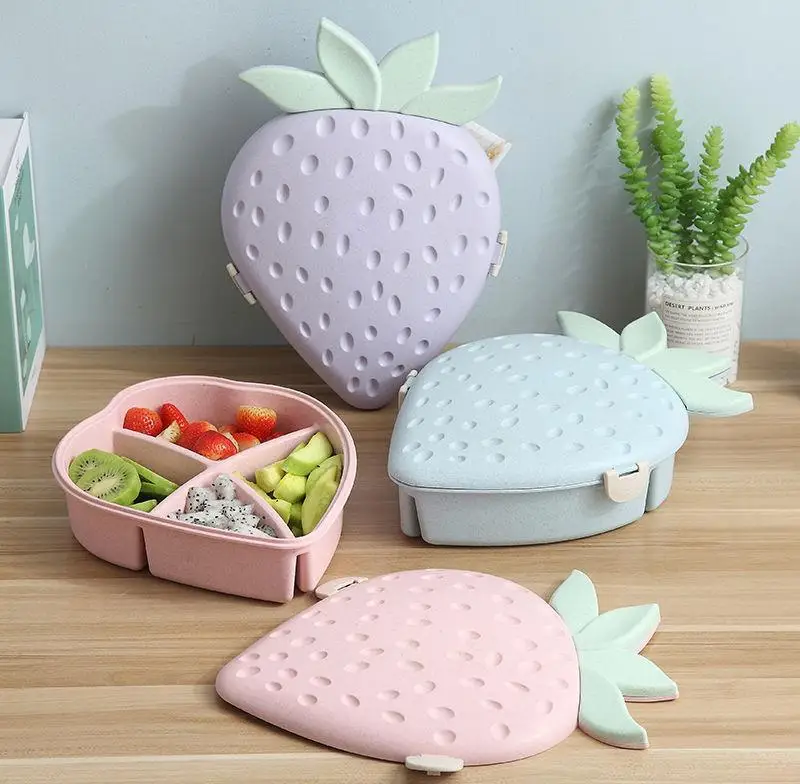 Creative biodegradable wheat straw fiber strawberry snack plate tableware