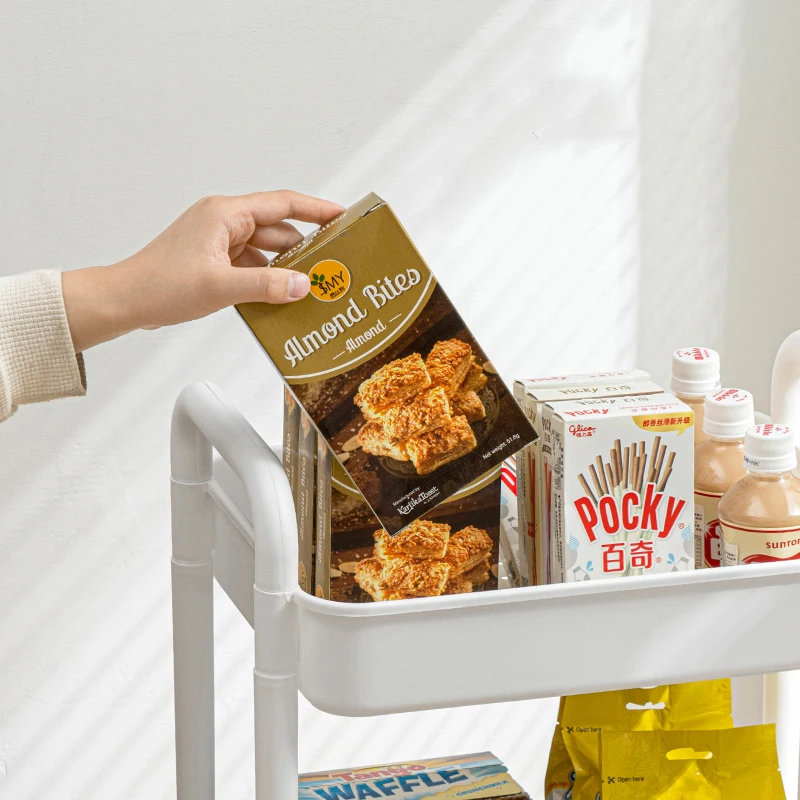 3-Tier Rolling Storage Rack Plastic Mobile Shelving Cart with Lockable Wheels for Bathroom Kitchen