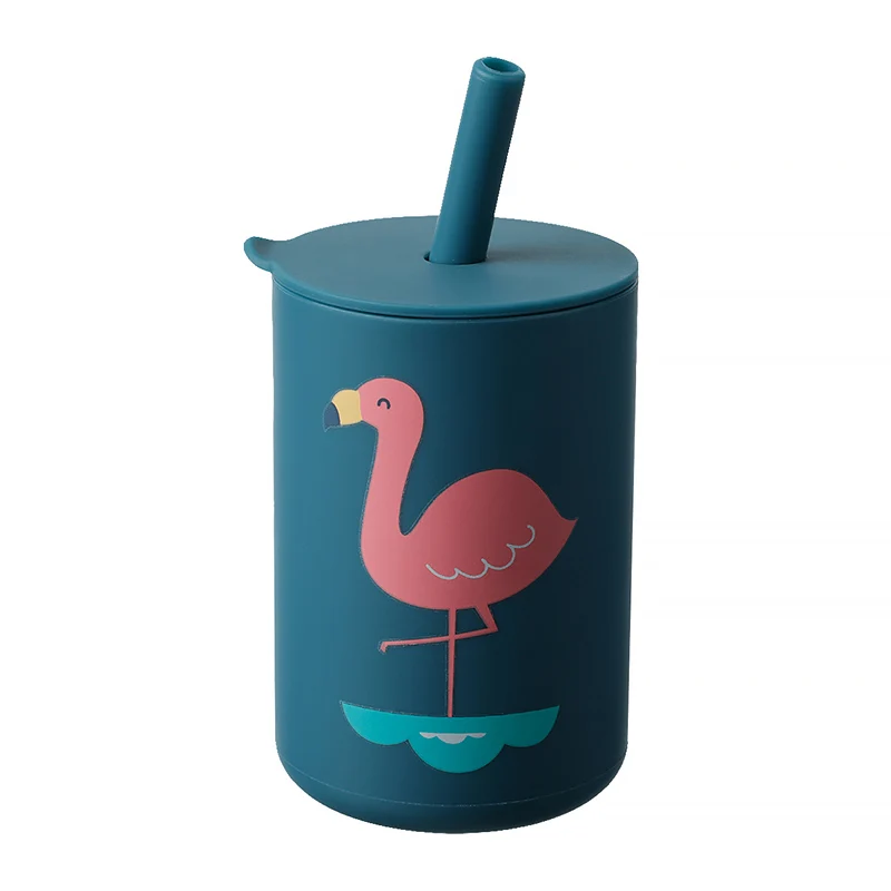 Hot Selling Flamingo Animal Food Grade Silicone Baby Cup Drinking Water Toddlers Straw Kids Sippy Cup For Baby Silicone Cups