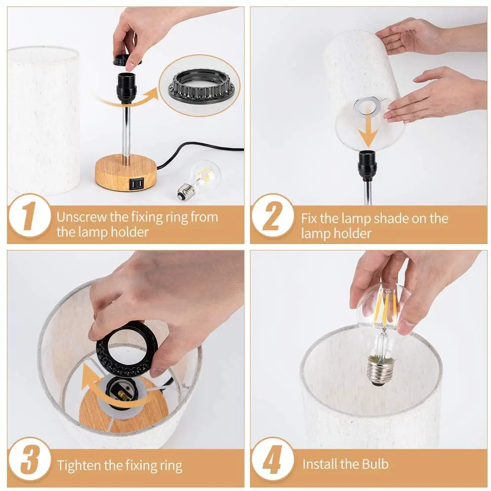 Touch Switch Double Usb OutputPopular Modern Style Wooden Table Lamp Holder Base Touch Control Table Lamp