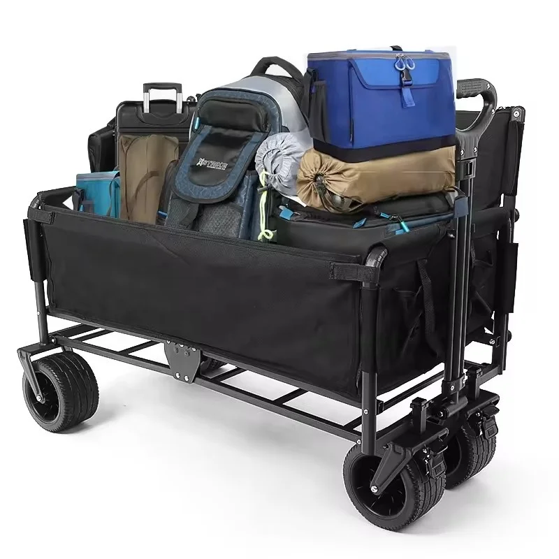 Heavy-Duty Camping Cart Multiple Pockets Folding Wagon Sofa OEM Customizable Enclosed Brakes Multiple Use Oxford Cloth Folding