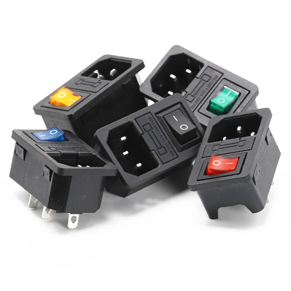  10A 250VAC 3/4 Pin IEC 320 C14 Входной разъем питания с красным клавишным выключателем держатель