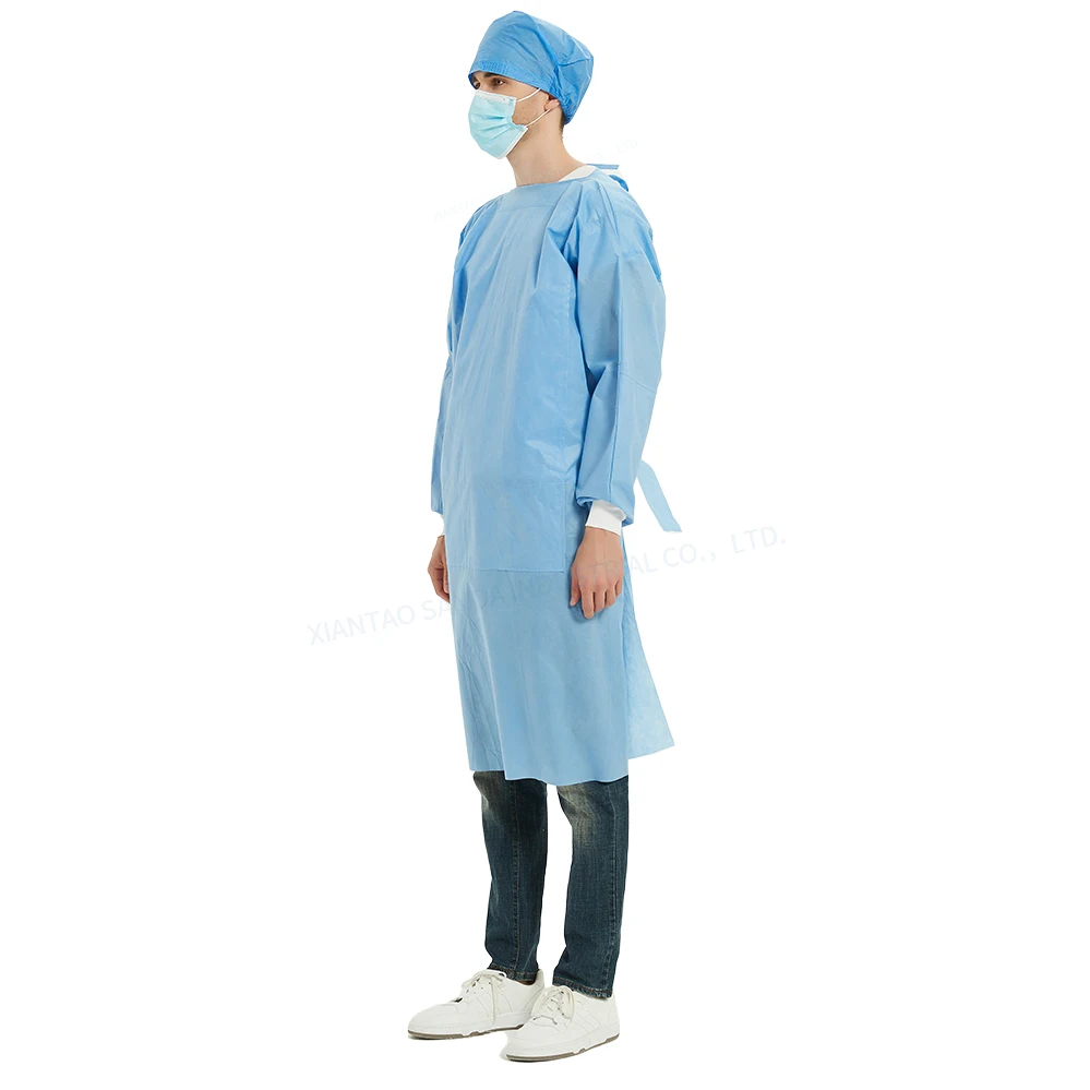 Ultrasonic Waterproof SMS Nonwoven Blue Surgic Gowns Disposable Medical Protective Isolation Surgical Gown