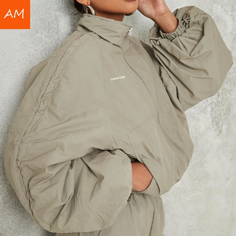 Custom Logo High Quality Women Oversized Zip Up Long Sleeve Adjustable Hoodie Outdoors 2 Pieces Tracksuit