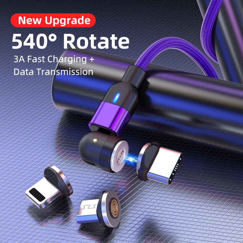 
wholesale 540 degree rotating 3A quick charging magnetic USB cable support QC3.0 and data transmission 1M 
