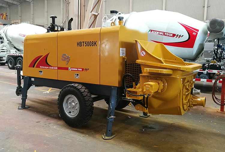 Chinese Hot Sale HBT5008k New Mini Mobile Concrete Machinery Concrete Mixer with Pump Productivity 50M3/H