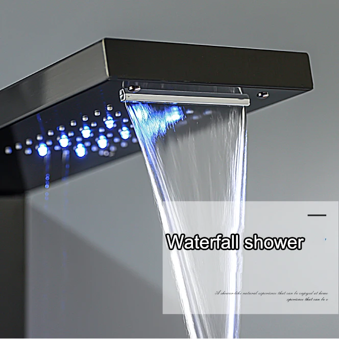 Bathroom LED Shower Panel Tower Shower Mixer Taps  Wall Mounted 6 Functions design Waterfall Rainfall Shower panel