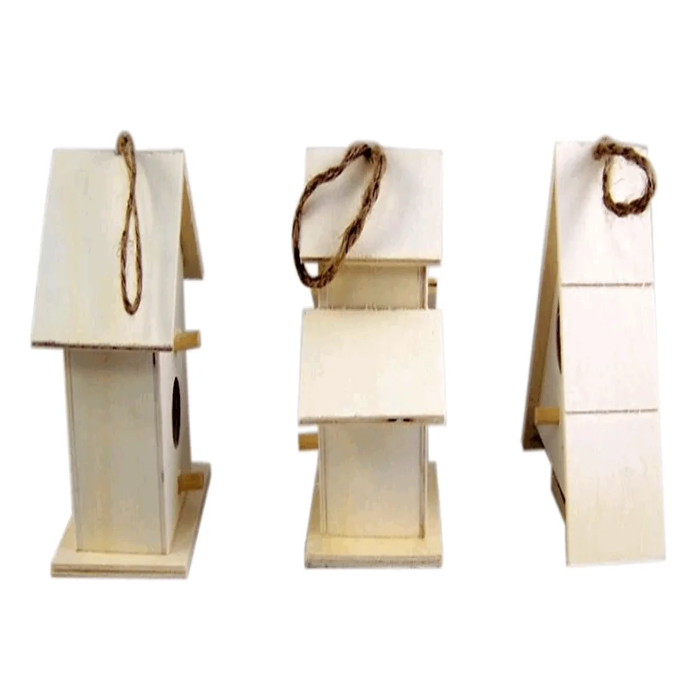 Set of 3 unfinished garden decoration natural solid wood kids DIY toy factory wholesale bird house kids