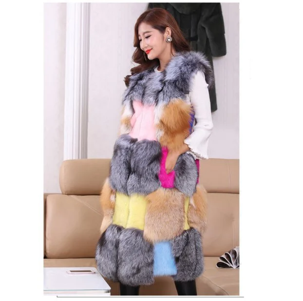 2020 New Arrivals patchwork multi-color sleeveless winter ladies faux fur gilet vest