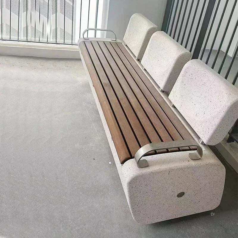 Garden Stone Bench Outdoor Concrete Bench Street Wooden Bench Furniture with Metal Seat Pan or legs