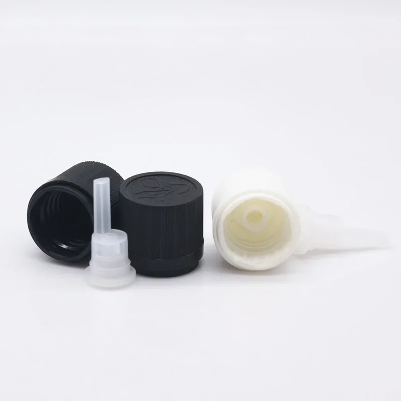 18mm black / white childproof & tamperproof CRC&TE plastic Euro dropper cap , essential oil bottle closures with orifice reducer