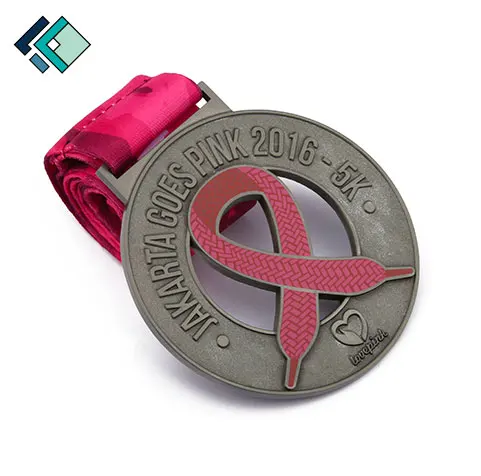 Wholesale Design Your Own Logo Breast Cancer Awareness Pink Ribbon Marathons Run Medal Compression Casting Craft Custom Medal