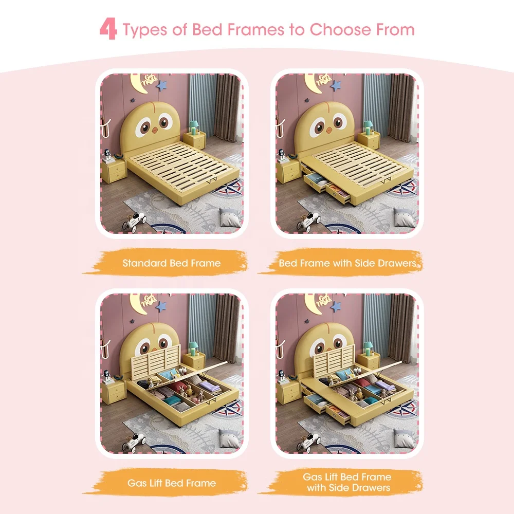 Chinese Zodiac design custom kid themed hotel bedroom cartoon ottoman bed platform headboard soft cushion upholstered wooden bed
