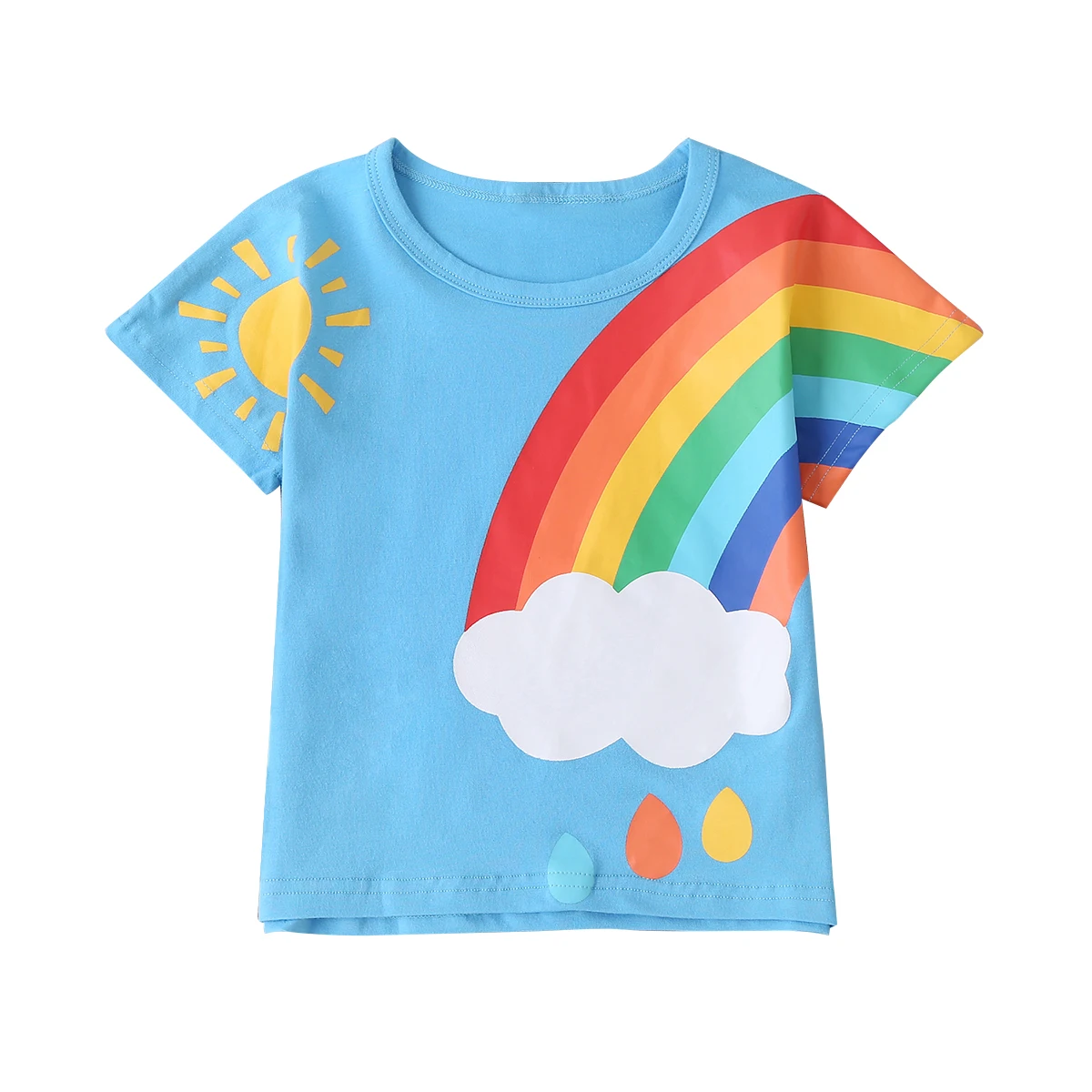 
Summer Cotton Toddler T-Shirt Kids Baby Girl Boy Short Sleeve Casual Sun Rainbow Clouds T-shirts Active Tops Baby Clothes 2-6Y 