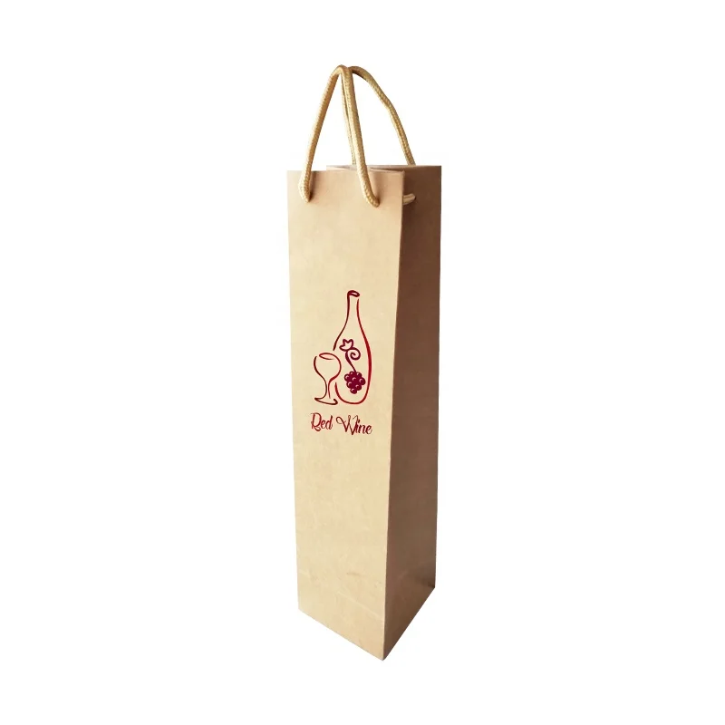 Brown Christmas Red Wine Bag with Rope Handle Custom Kraft Paper Gift Bags with Handle for Champagne Alcohol Black Wine Gift Bag