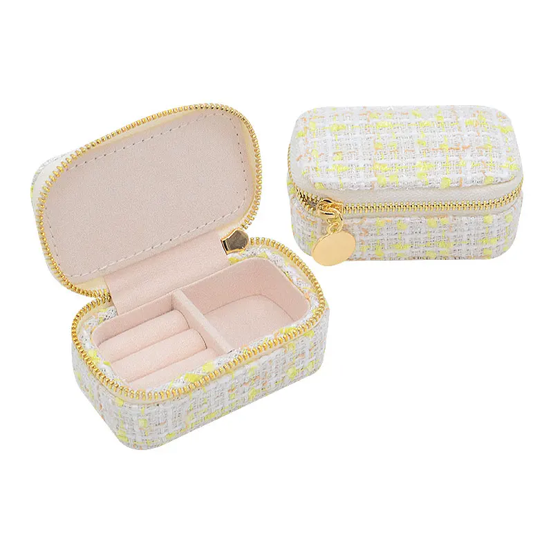 Small Jewellery Packaging Velvet Necklace Box Mini Custom Logo Travel Jewelry Box Portable Ring Zipper Velvet Storage Case