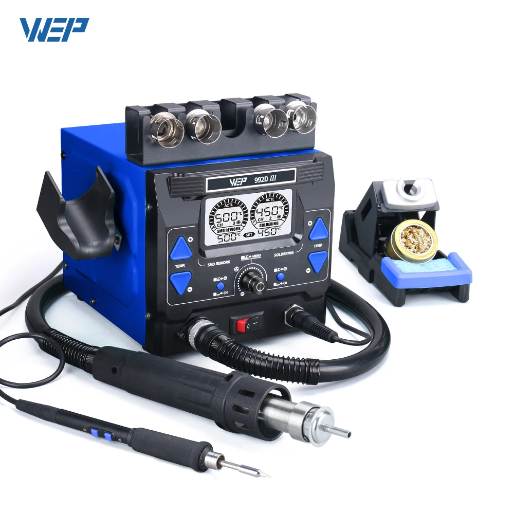 WEP 992D-III 1000W High Power Soldering Iron Kit with C245 compatible 2 in 1 Hot Air BGA Rework Precision Soldering Station
