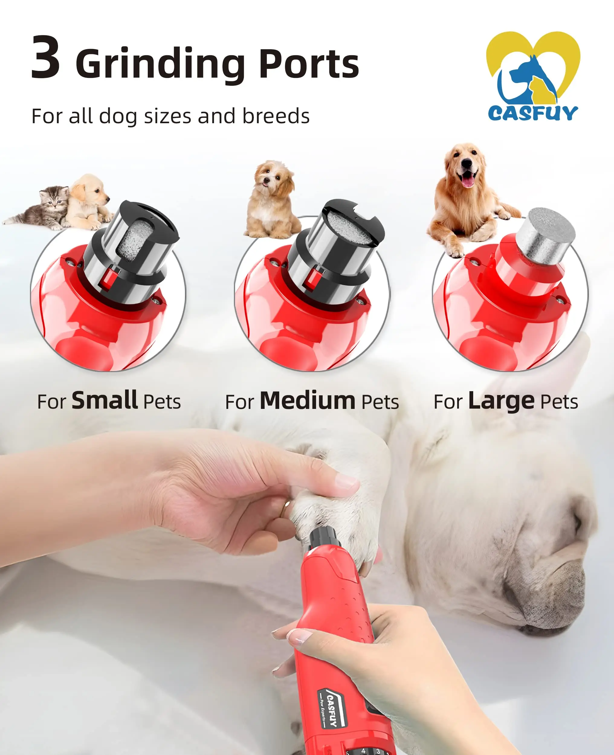 Custom Dog Nail Grinder Quiet - (45db) 6-Speed Pet Nail Grinder with 2 LED Lights for Large Medium Small Puppy Dogs Cats