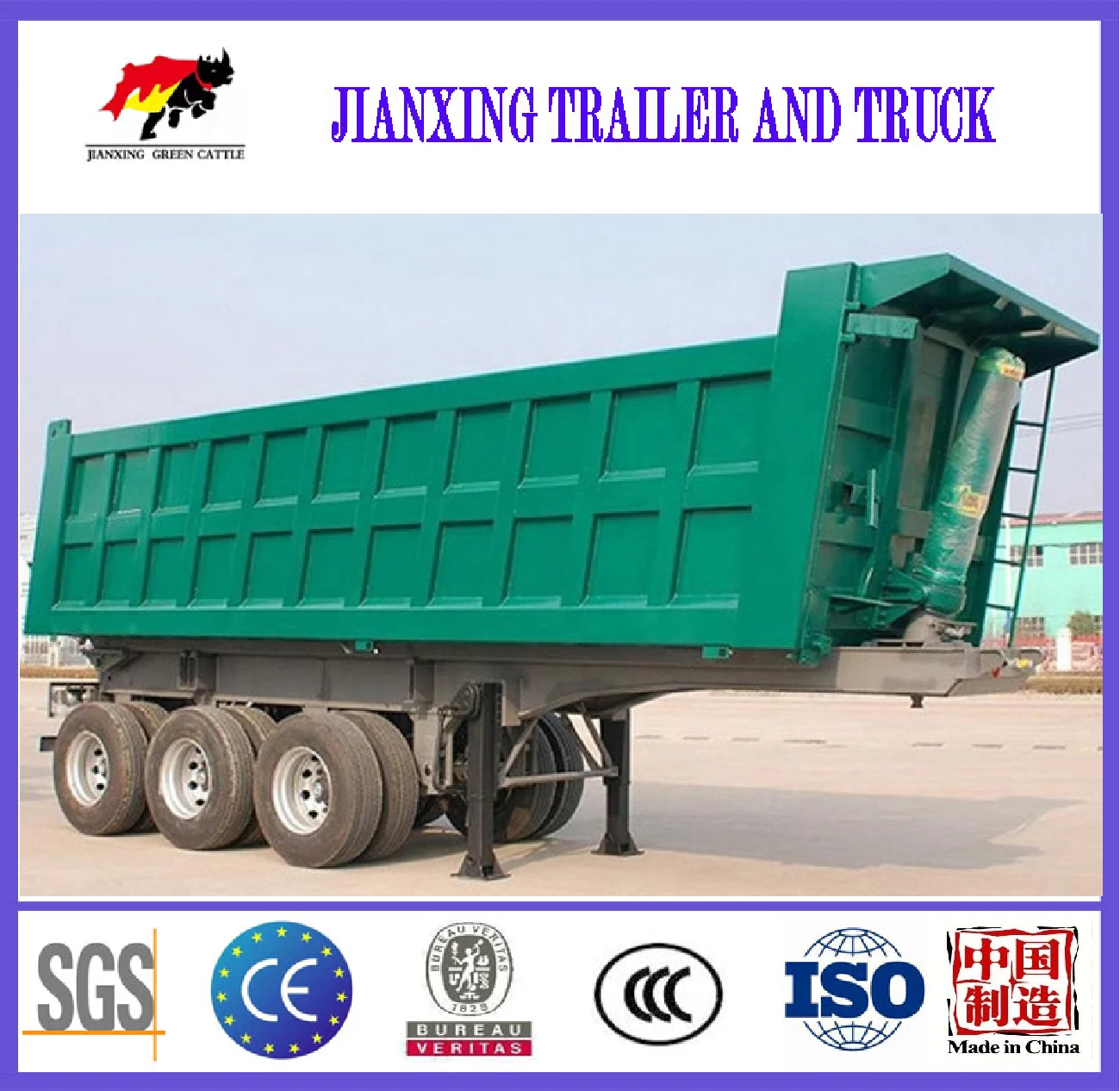 Manufactory direct sale 20ft 40ft 3axles drop side tipping trailers hydraulic dump truck trailer